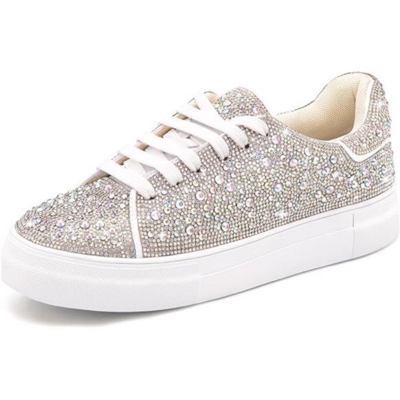 Sparkle Rhinestone Sneakers for Women - Bling Fashion Bedazzled Platform Tennis - Picture 2 of 8